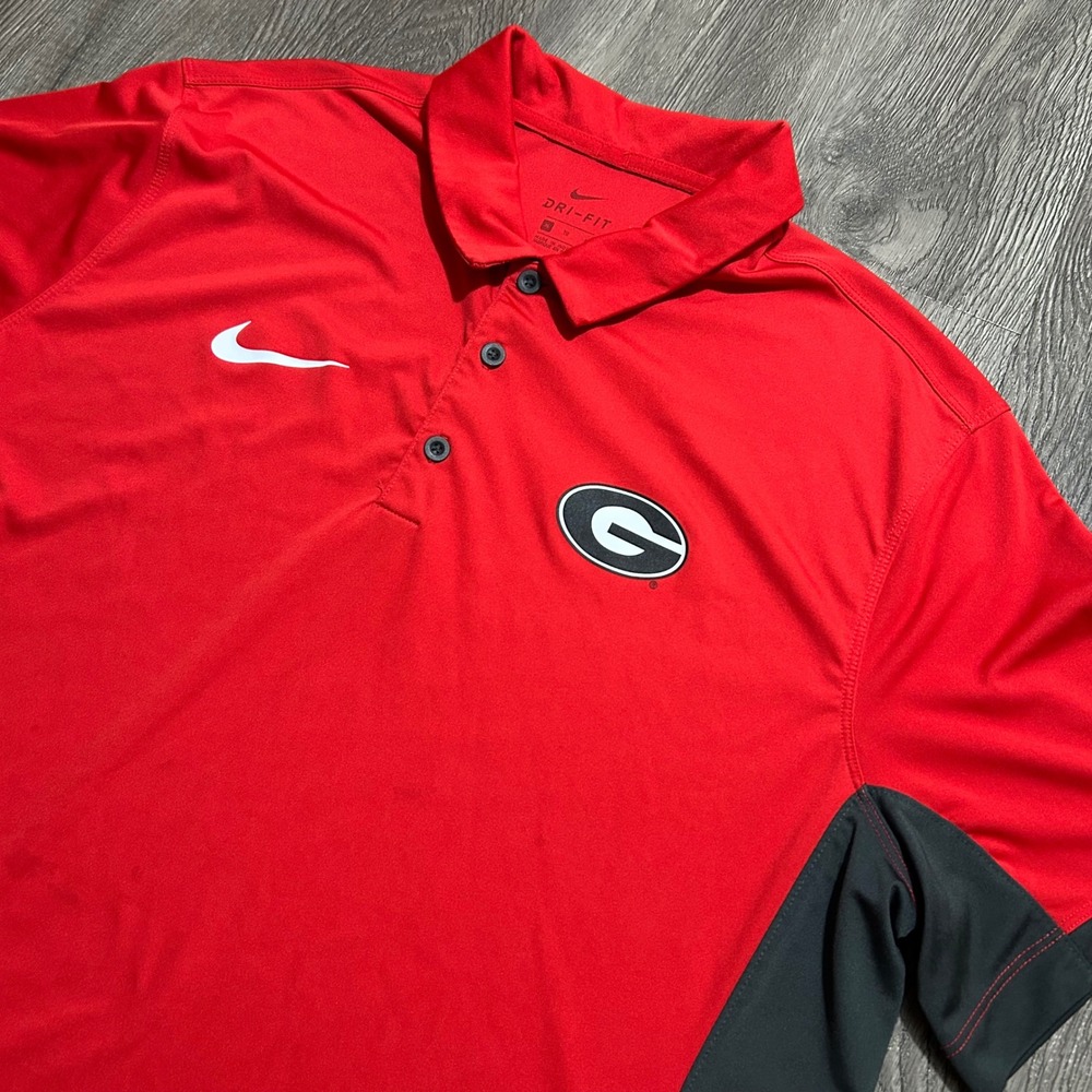 Nike Polo Shirt XL Red Georgia Bulldogs Dri-FIT Short Sleeve Colorblock Mens